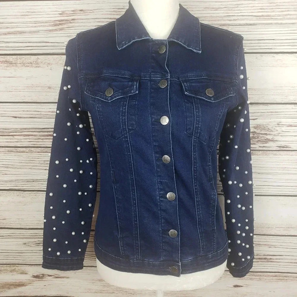 Women with Control XXS Jean Jacket w/ Pearl Sleeve - Picture 1 of 8